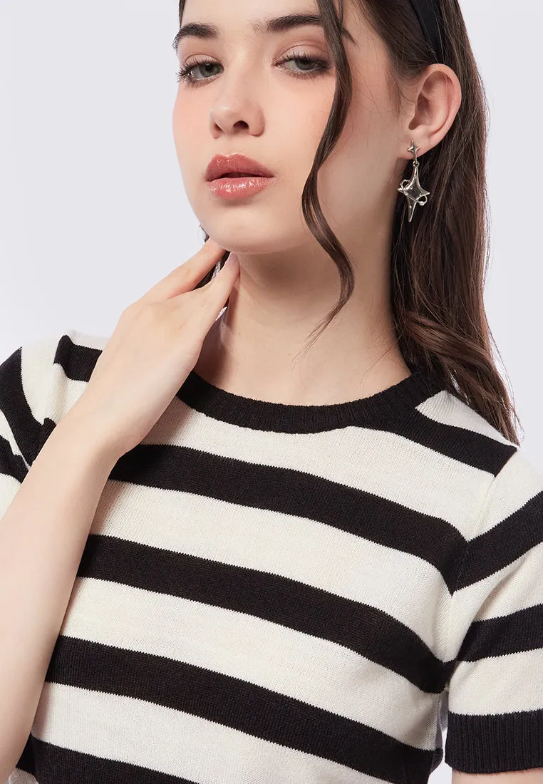 Striped Short Sleeve Knit Crop Top