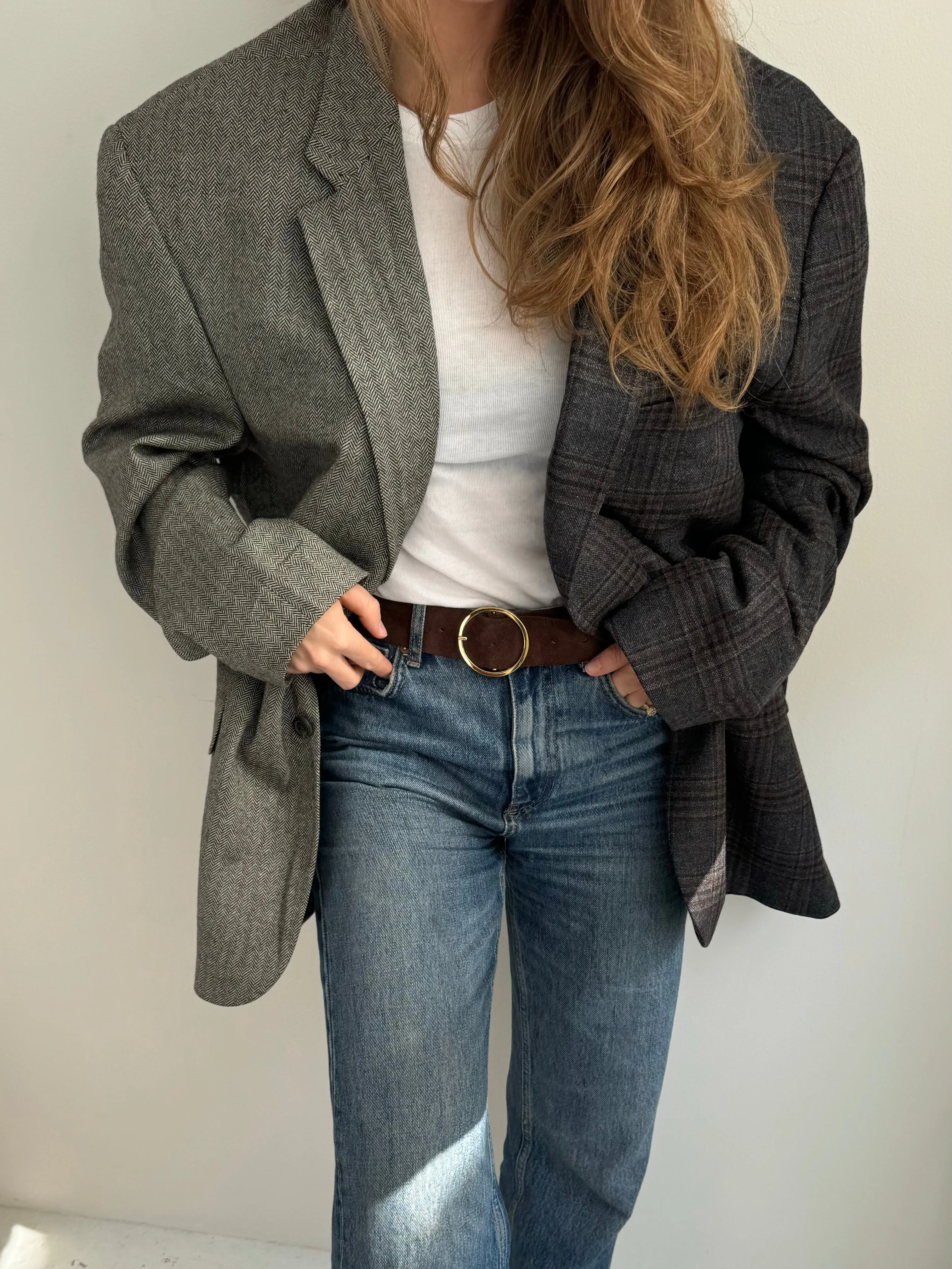 Stunning plaid and grey herringbone contrasted blazer