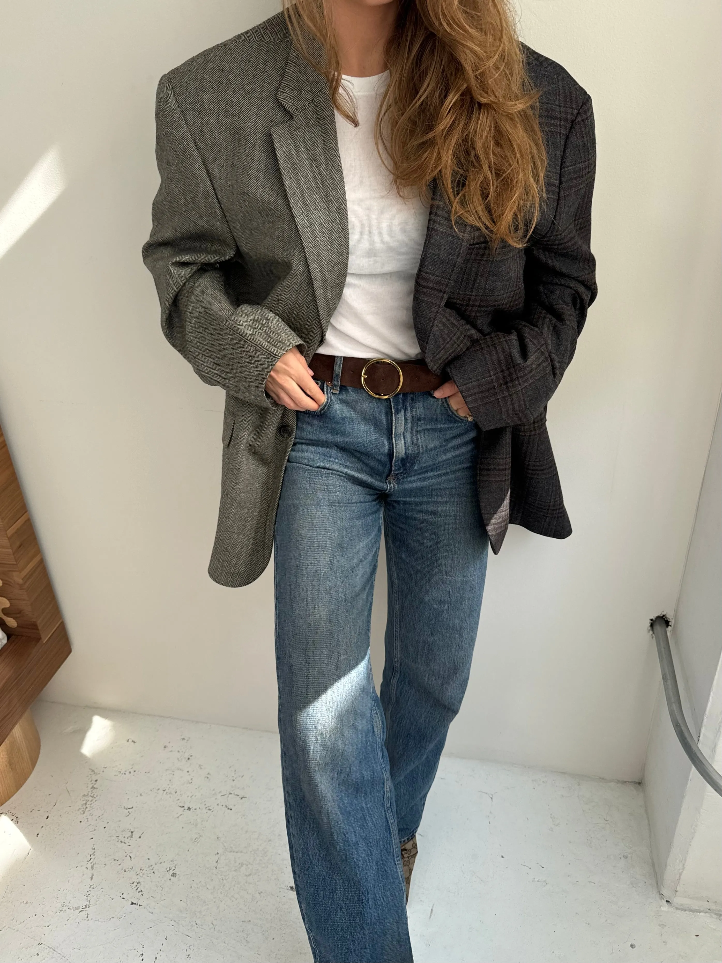 Stunning plaid and grey herringbone contrasted blazer