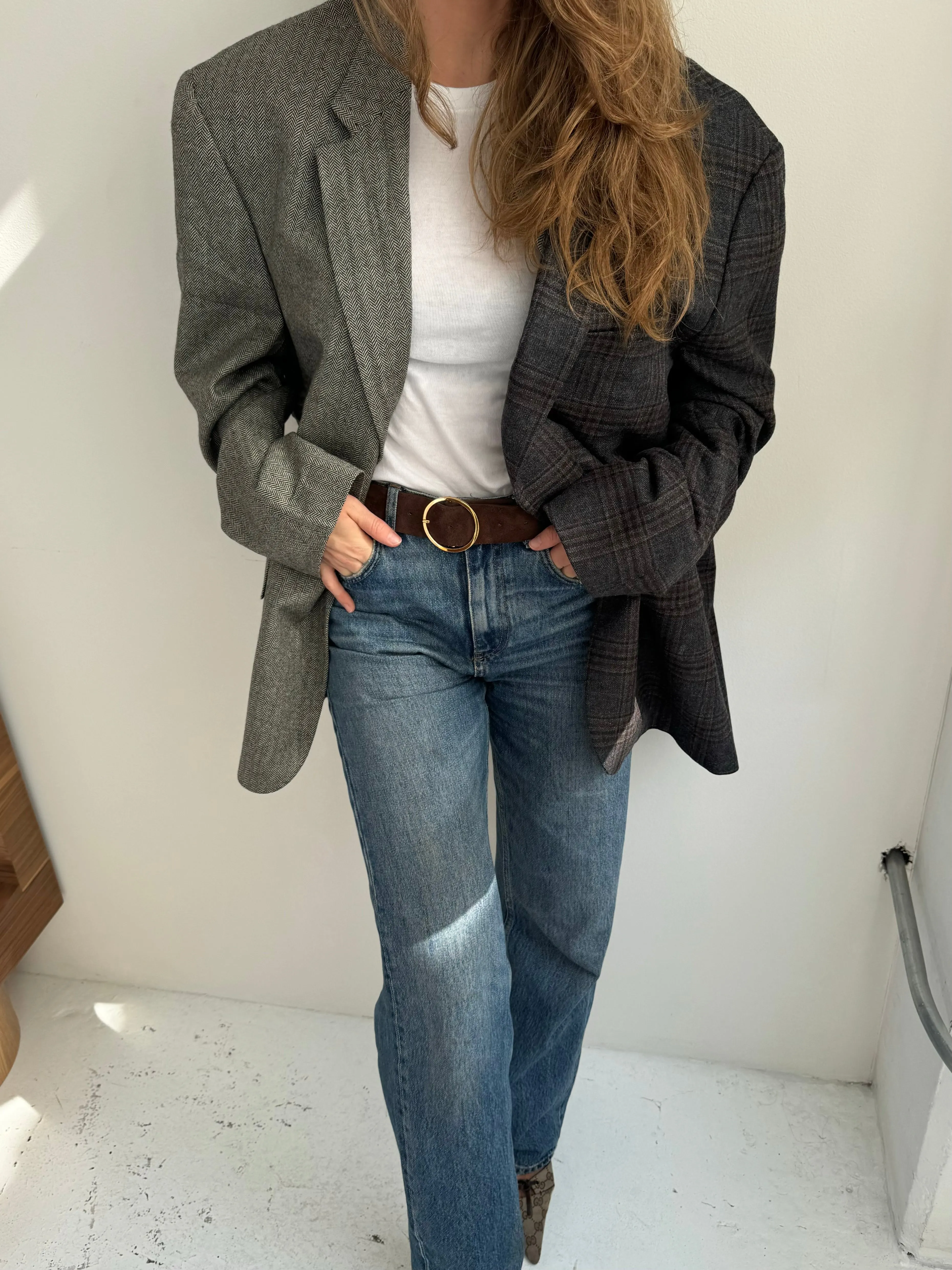 Stunning plaid and grey herringbone contrasted blazer