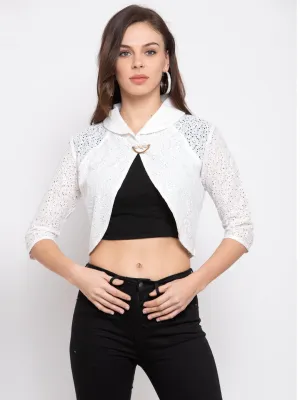 Style Quotient Women Self design cotton lace smart casual Crop Shrug