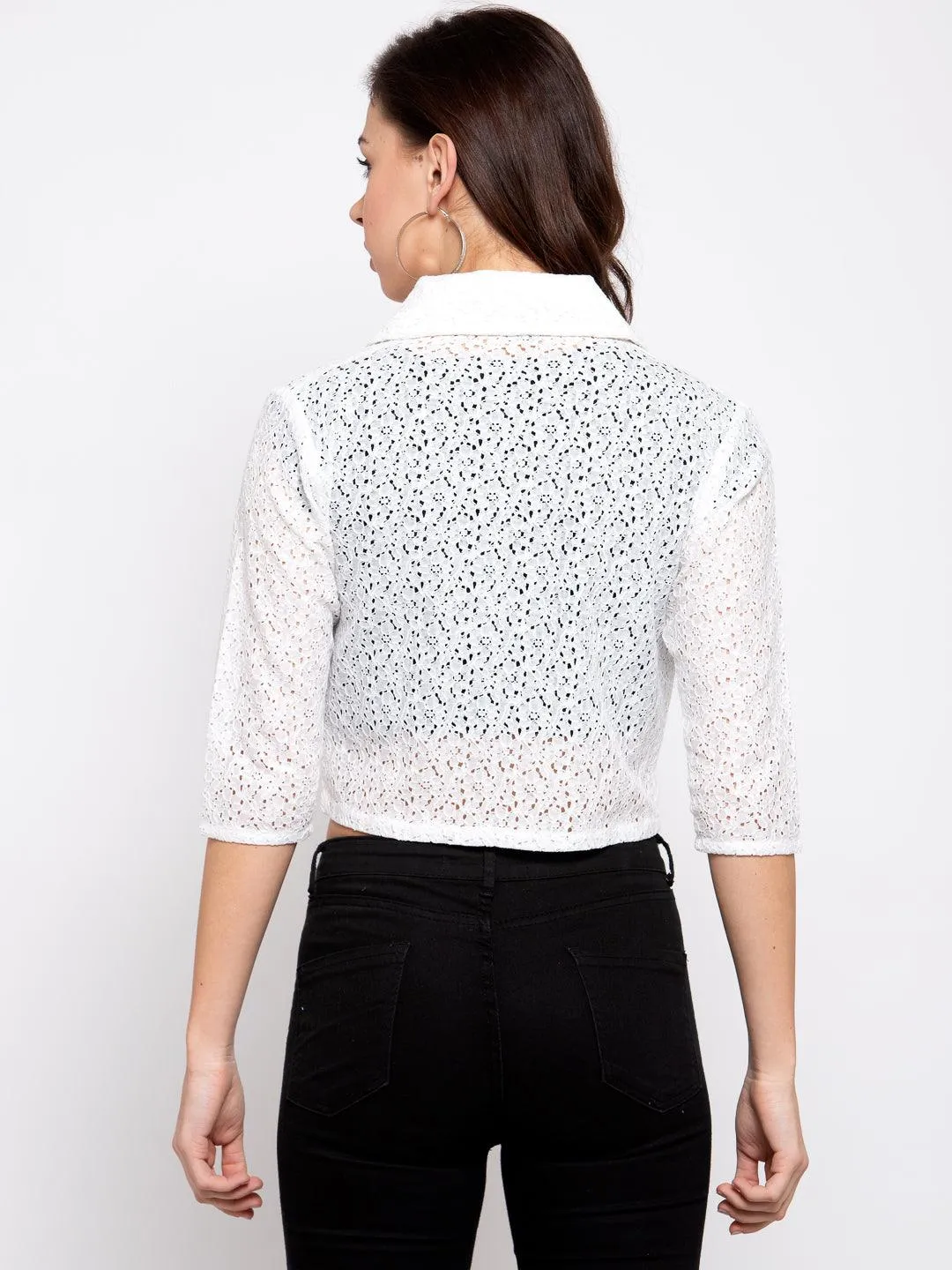 Style Quotient Women Self design cotton lace smart casual Crop Shrug