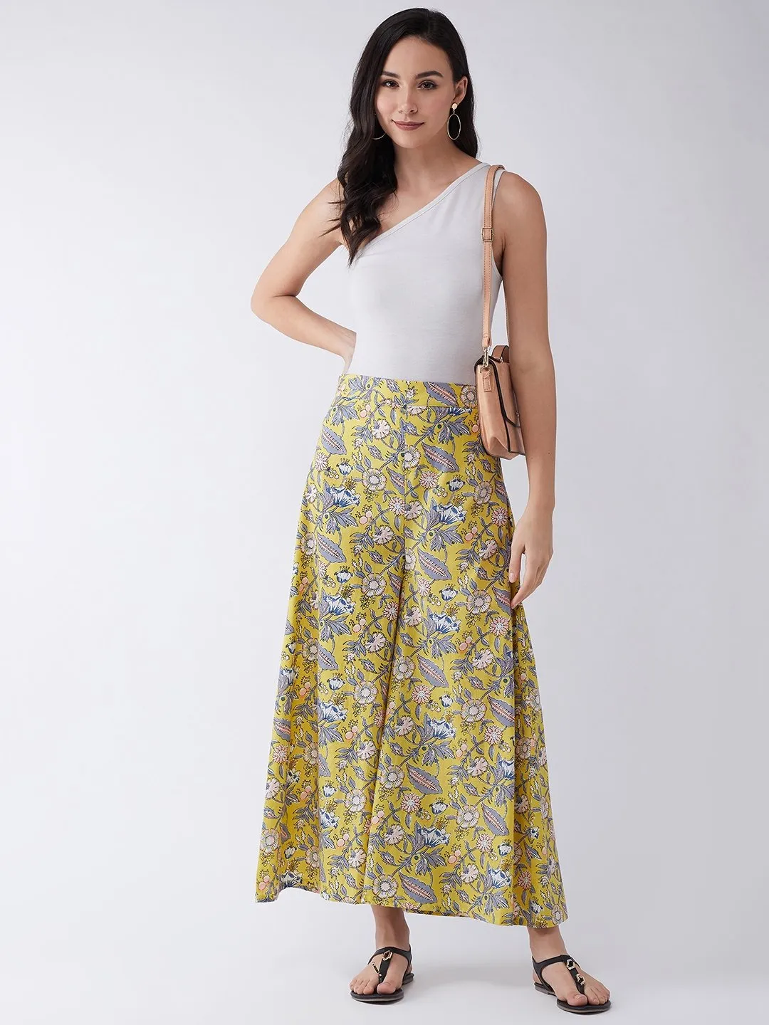 Summer Yellow Grey Buta Culottes