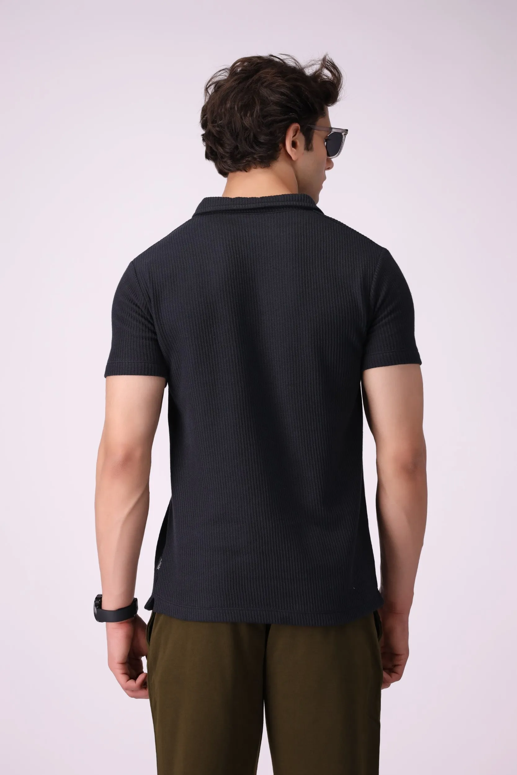 SunZip Textured Black Polo Shirt
