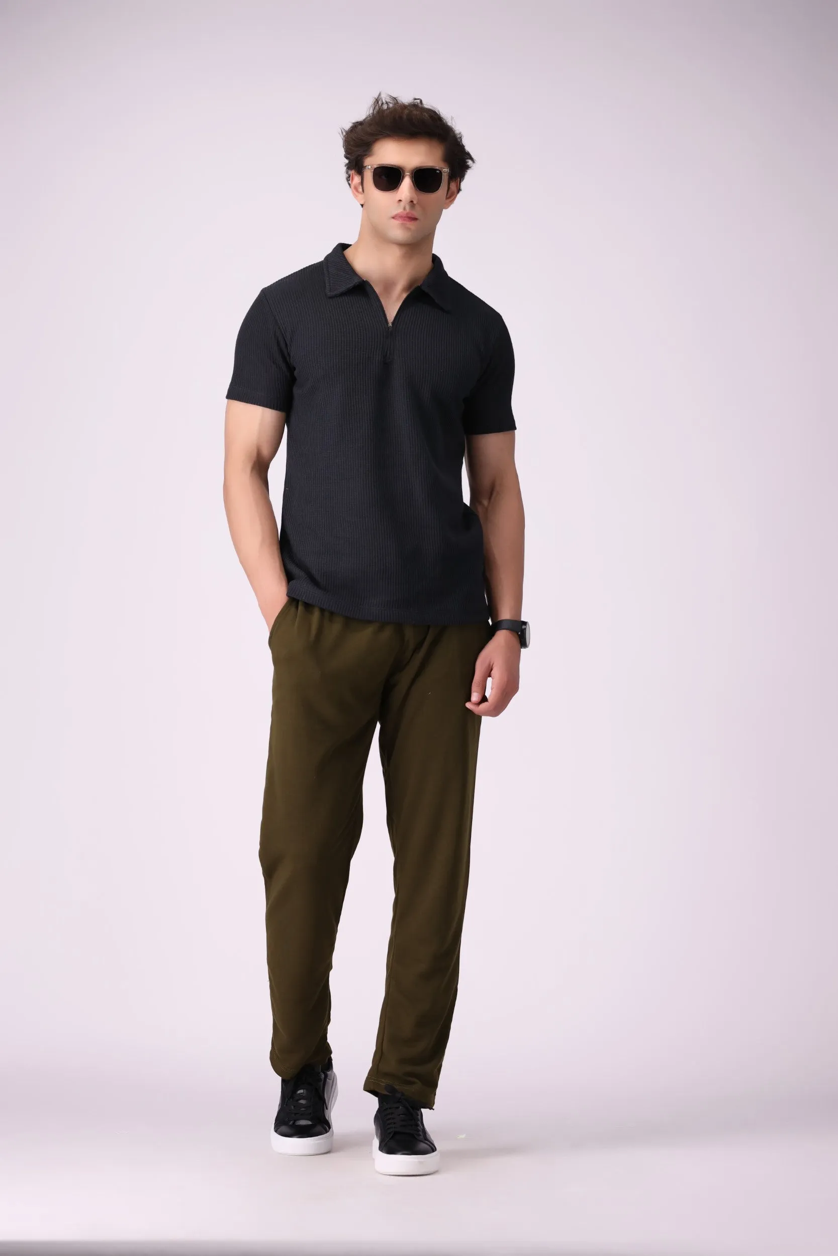 SunZip Textured Black Polo Shirt