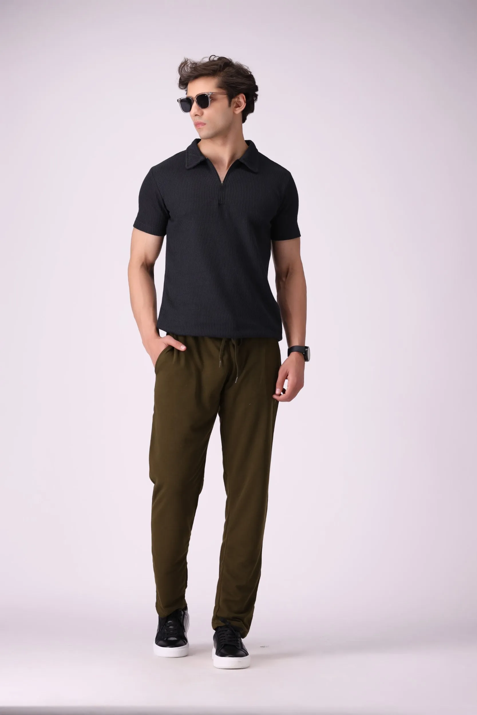 SunZip Textured Black Polo Shirt