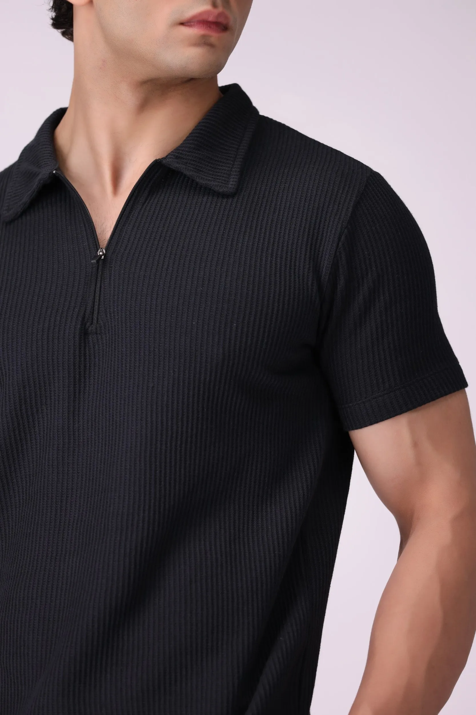SunZip Textured Black Polo Shirt