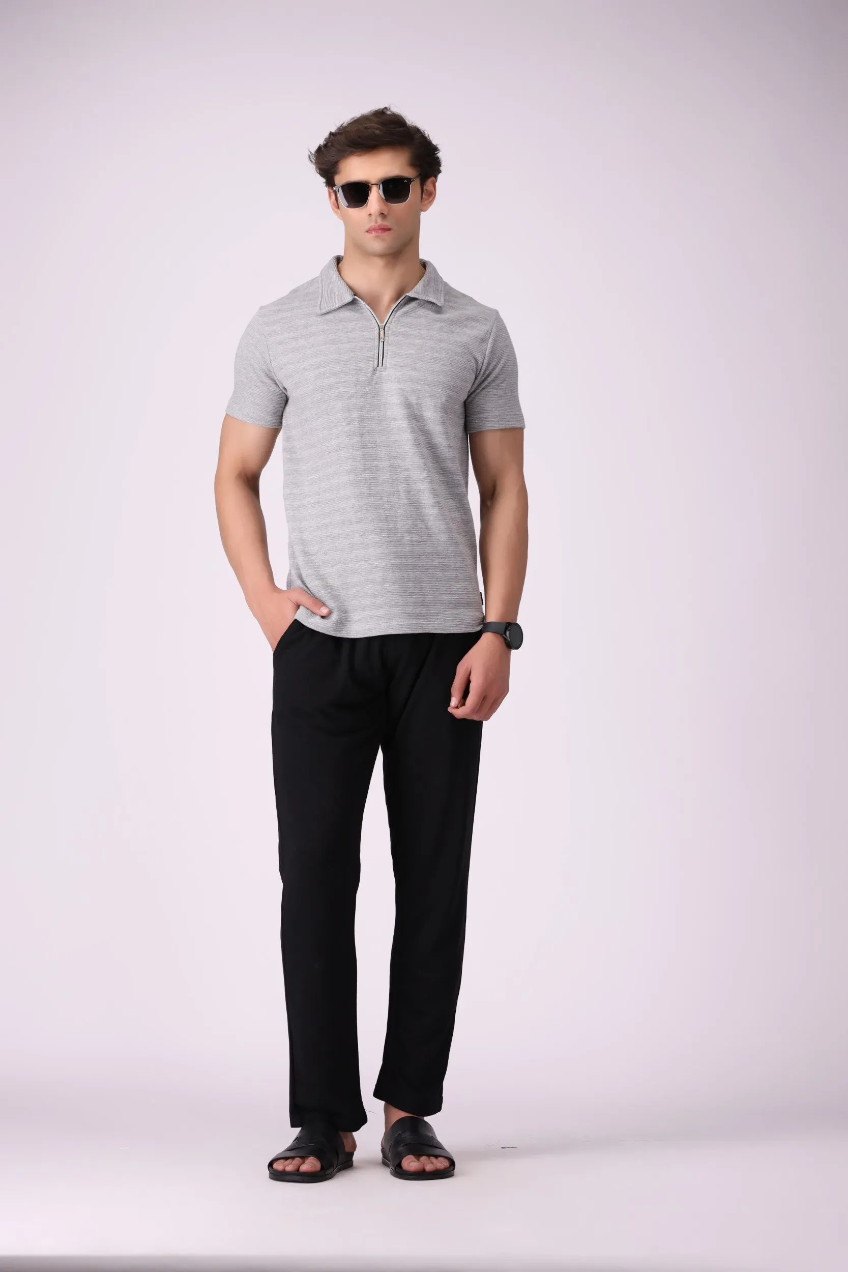 SunZip Textured Grey Polo Shirt