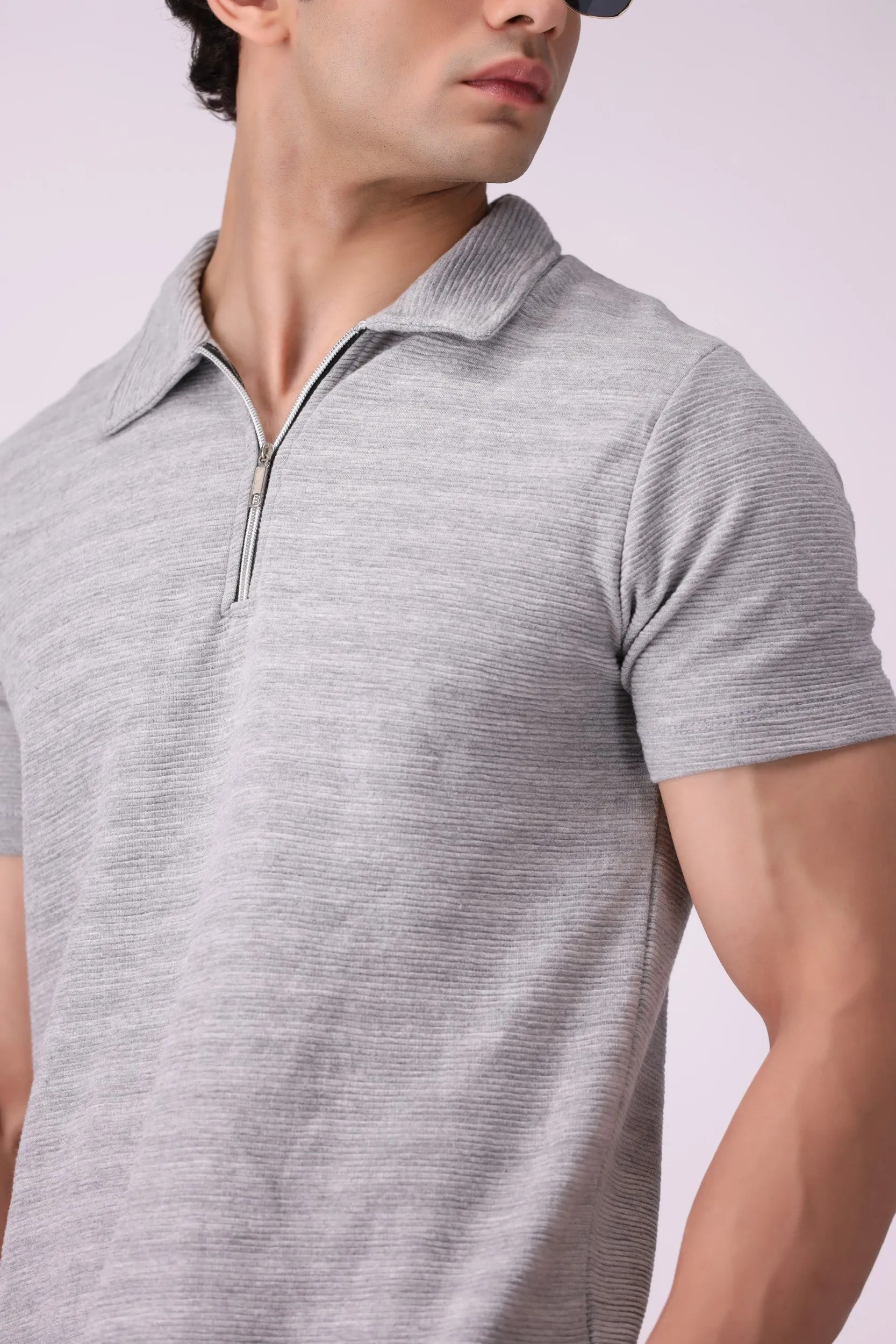 SunZip Textured Grey Polo Shirt