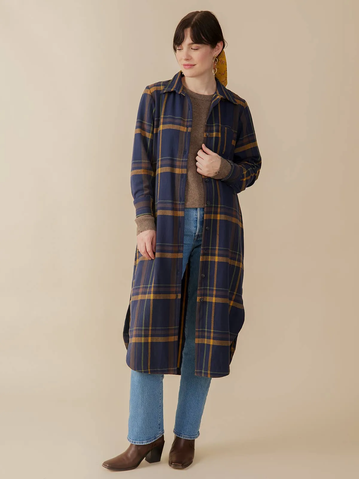 Sutton Shirtdress Navy Yellow Plaid