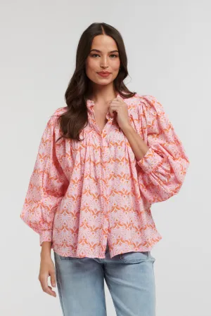 Sybil Shirt - Feather Print Pink/Fuxia/Orange