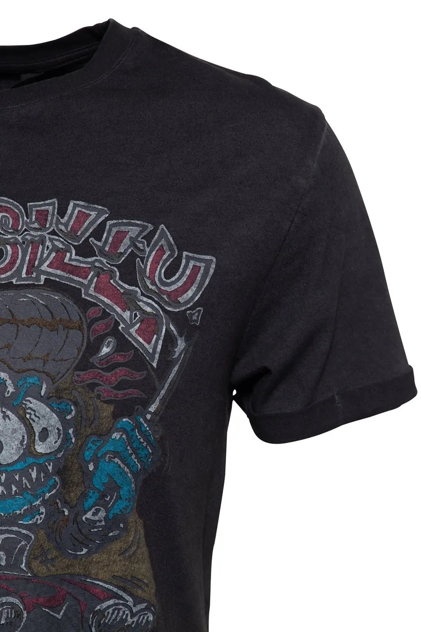T-Shirt mit Oilwash-Effekt und Frontprint und Ärmelaufschlag «Rockabilly Greaser»