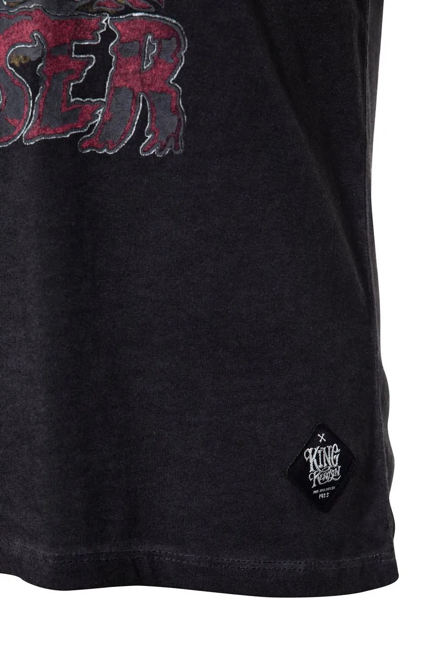 T-Shirt mit Oilwash-Effekt und Frontprint und Ärmelaufschlag «Rockabilly Greaser»