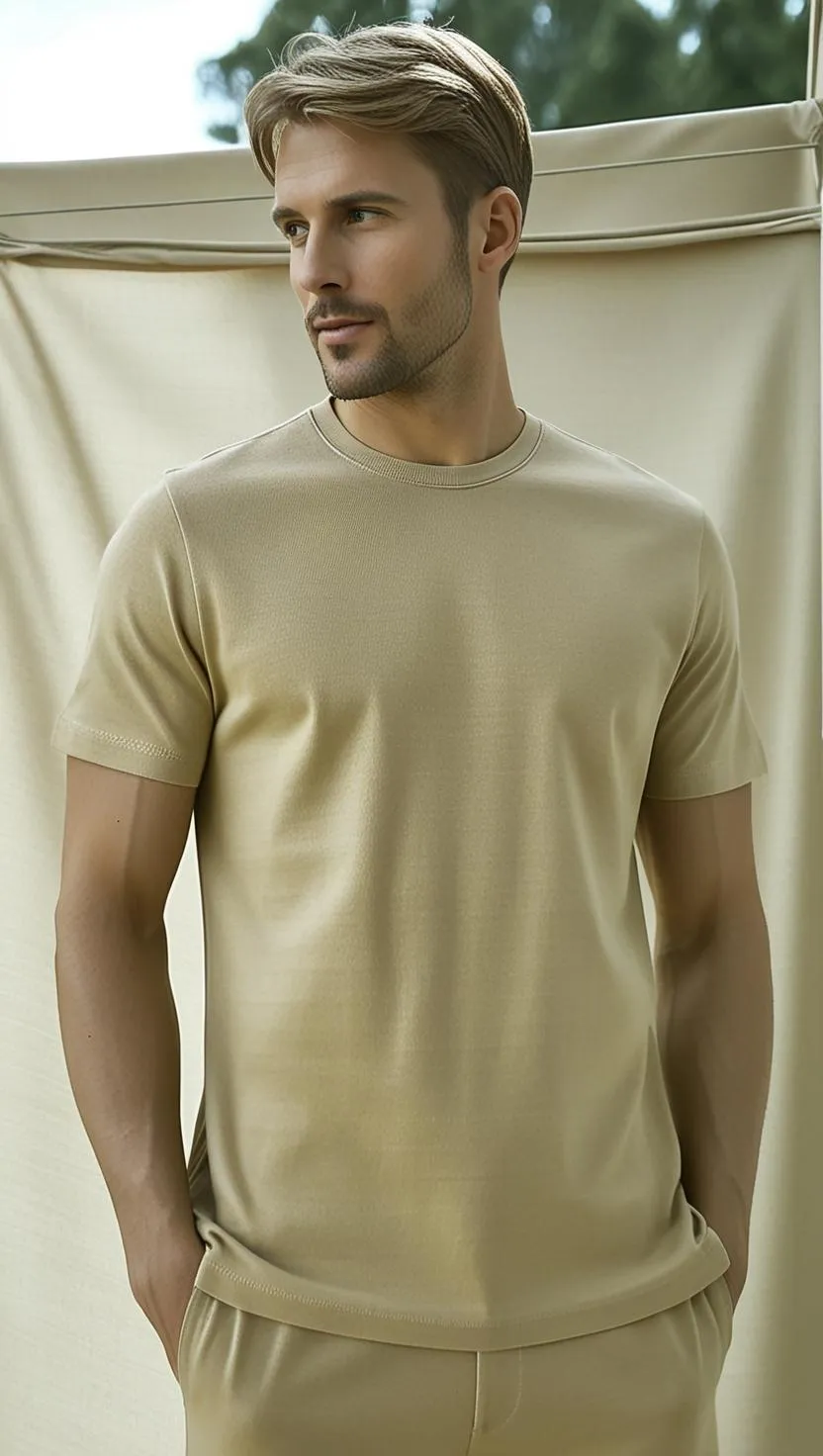 T-Shirt Plain Round Neck - Beige - RNTS-109