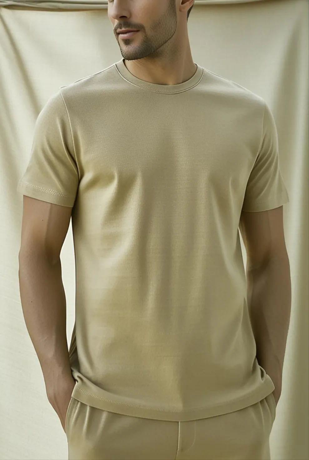 T-Shirt Plain Round Neck - Beige - RNTS-109