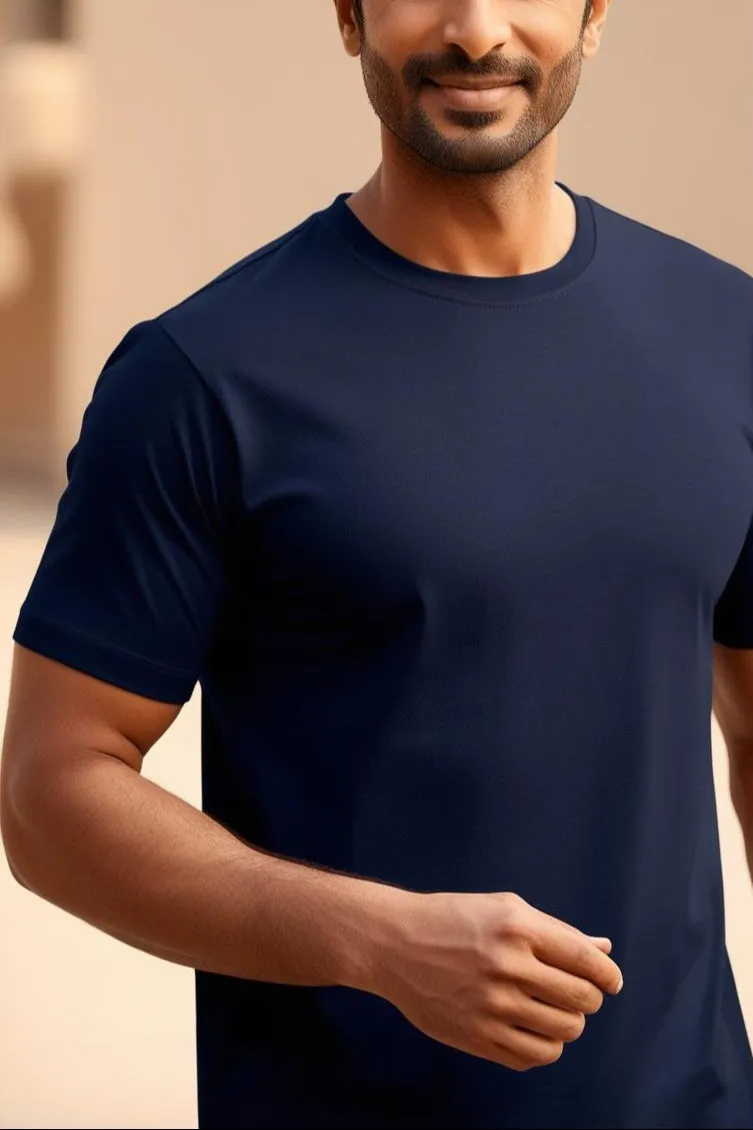 T-Shirt Plain Round Neck - Navy Blue - RNTS-103
