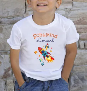 T-Shirt Schulkind Einschulung mit Name Rakete Junge personalisiert