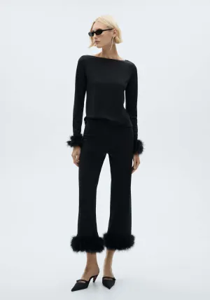 T-shirt with feather cuff detail - Black
