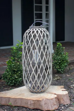 Tall Grey Willow Lantern with Glass \ X-Large