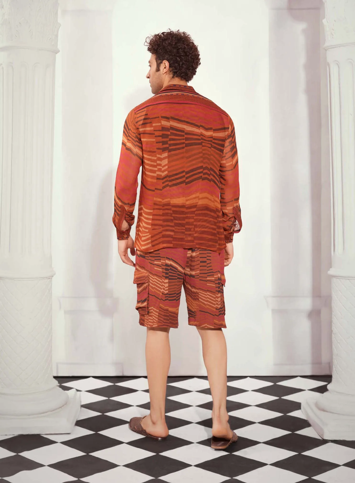 Tangerine byzantine print shorts