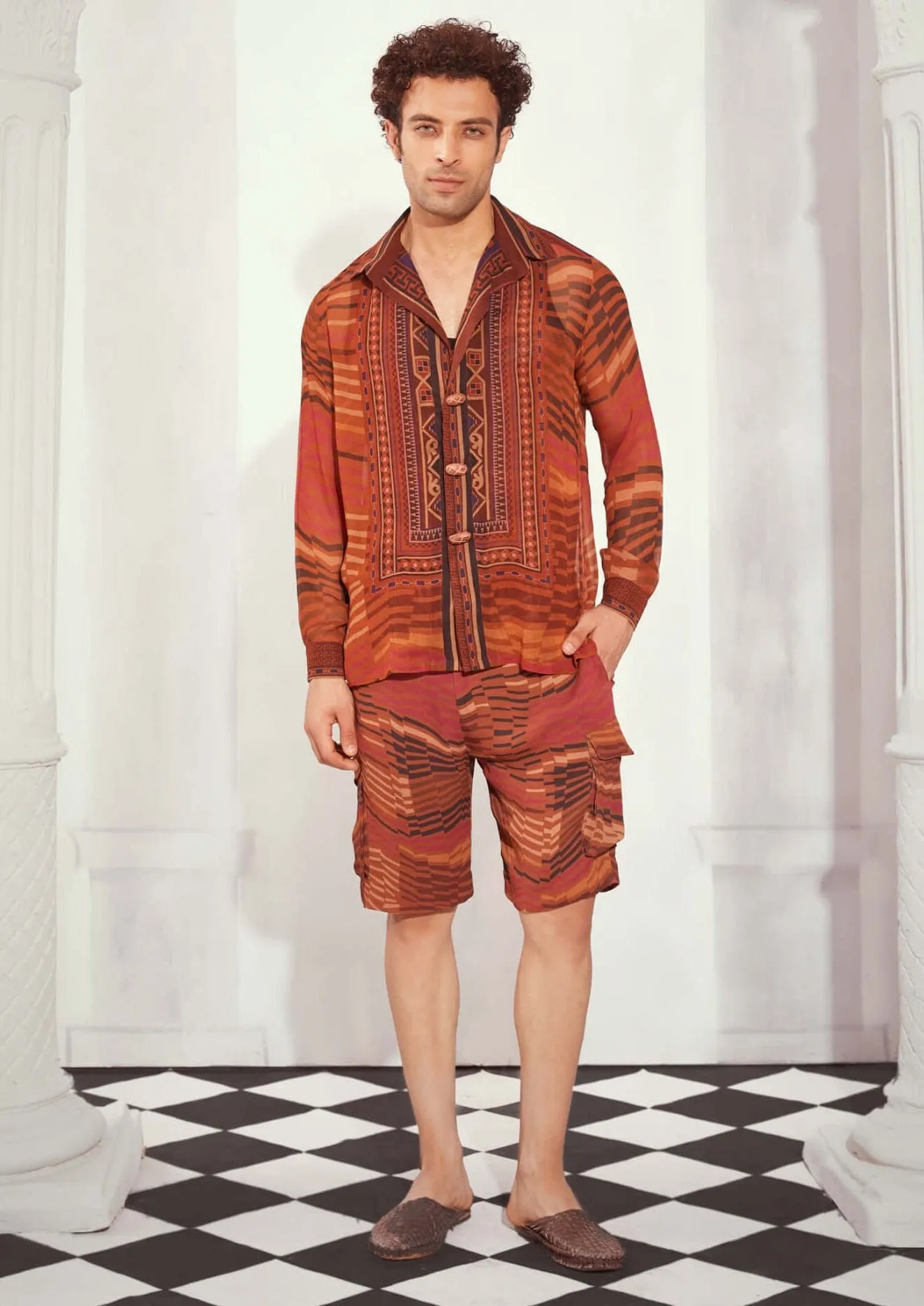Tangerine byzantine print shorts