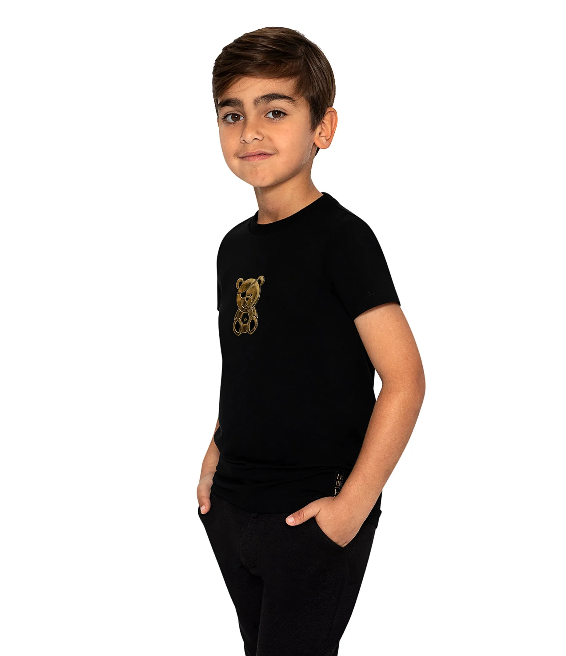 TEDDY JACK GOLD BEAR BLACK T-SHIRT KIDS