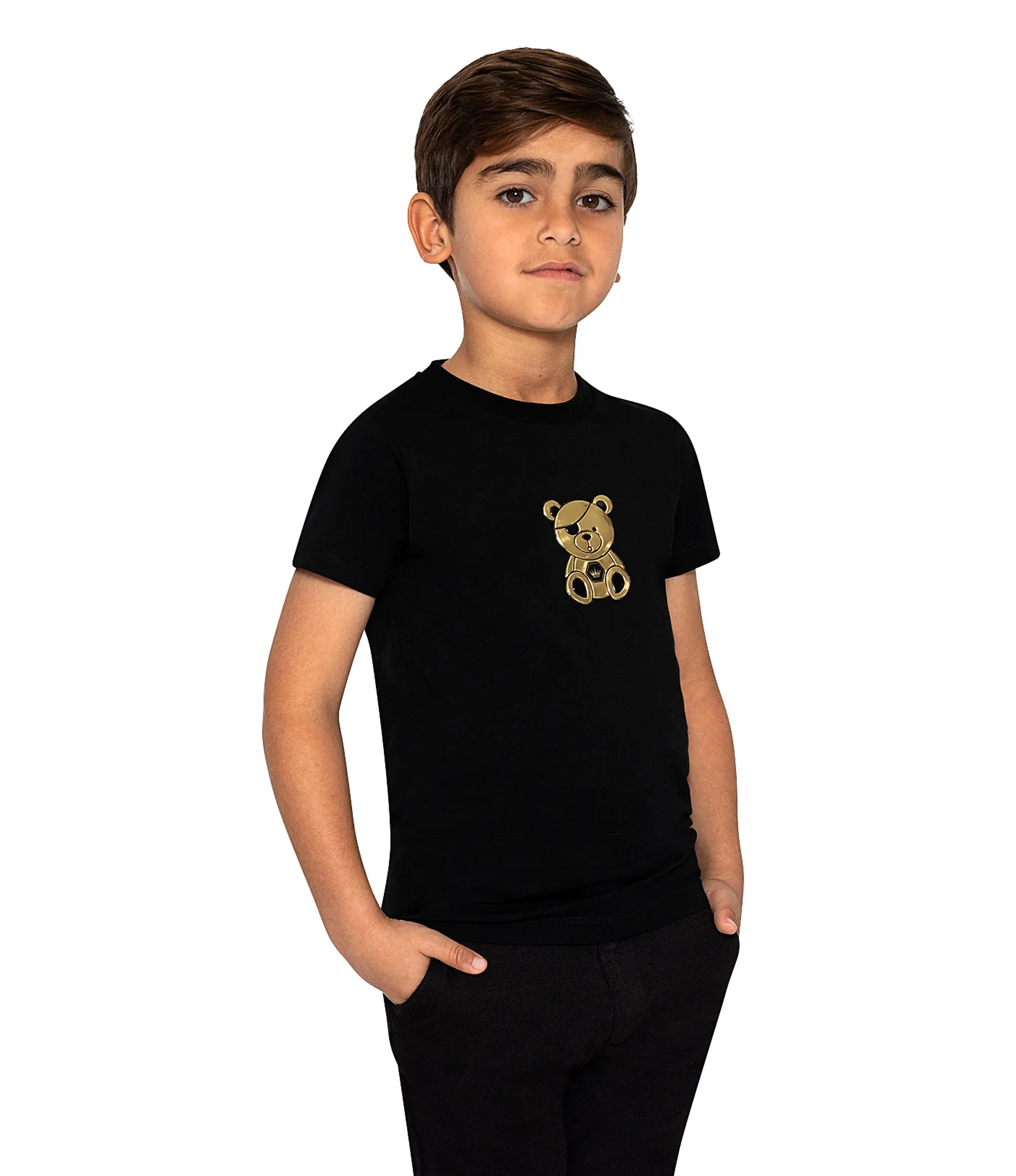 TEDDY JACK GOLD BEAR BLACK T-SHIRT KIDS