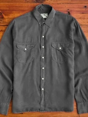 Tencel Gabardine Pearl Snap Shirt in Faded Black