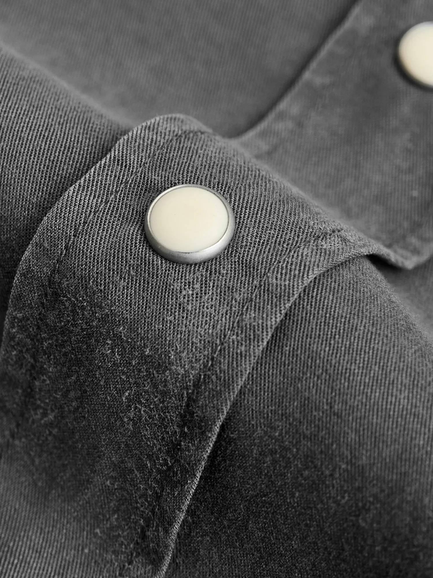 Tencel Gabardine Pearl Snap Shirt in Faded Black