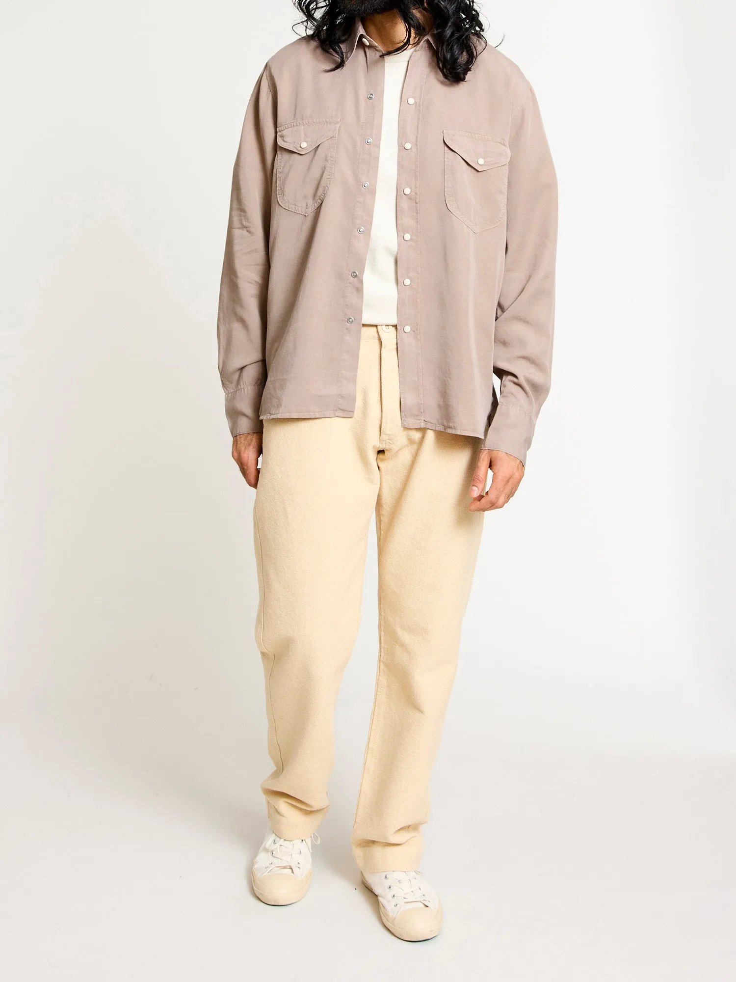 Tencel Gabardine Pearl Snap Shirt in Nutmeg