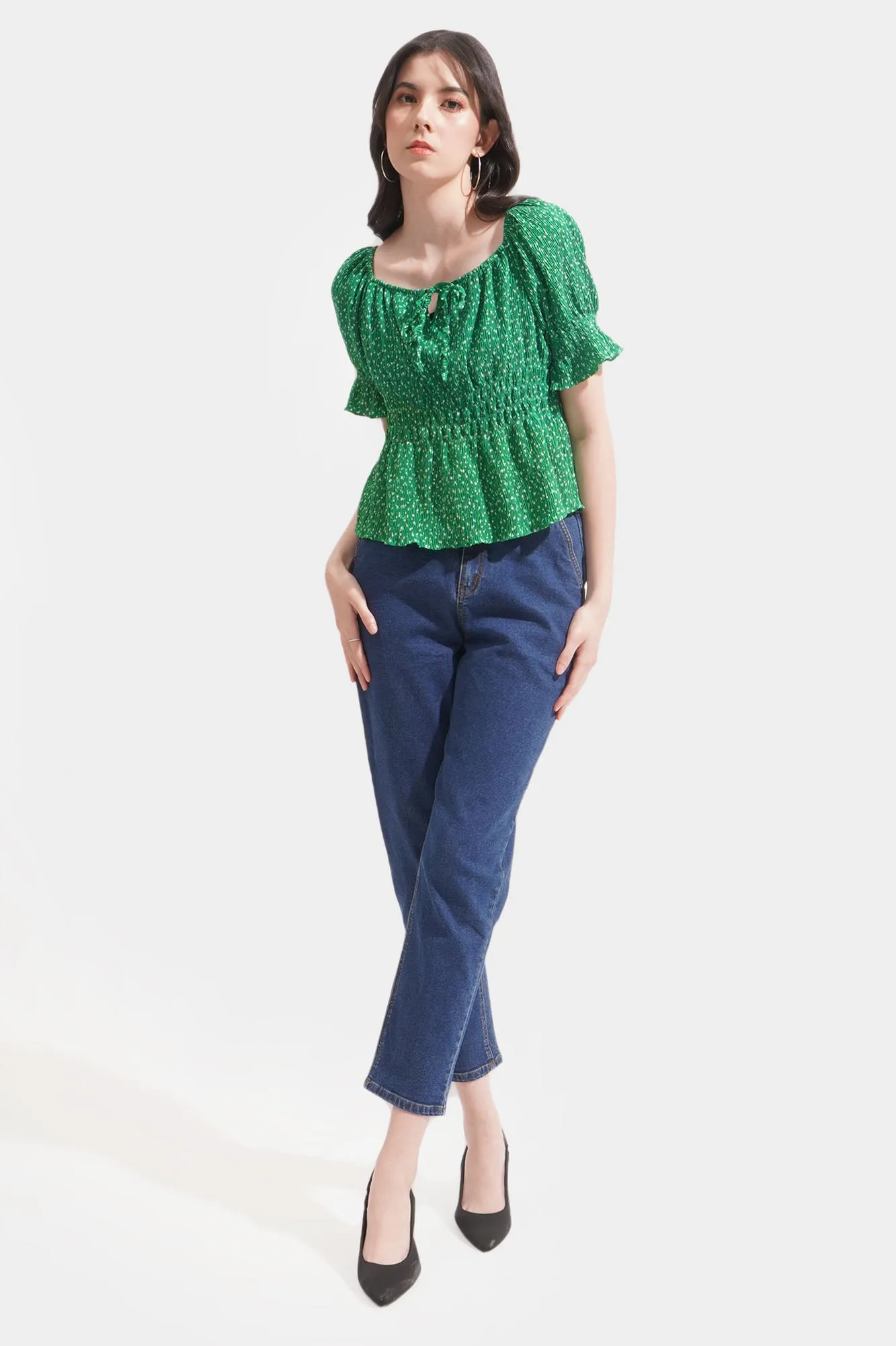 Textured Floral Peplum Top