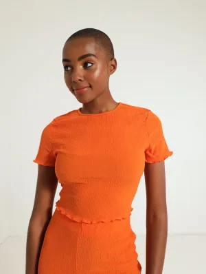 Textured Flossed Hem Tee - Orange