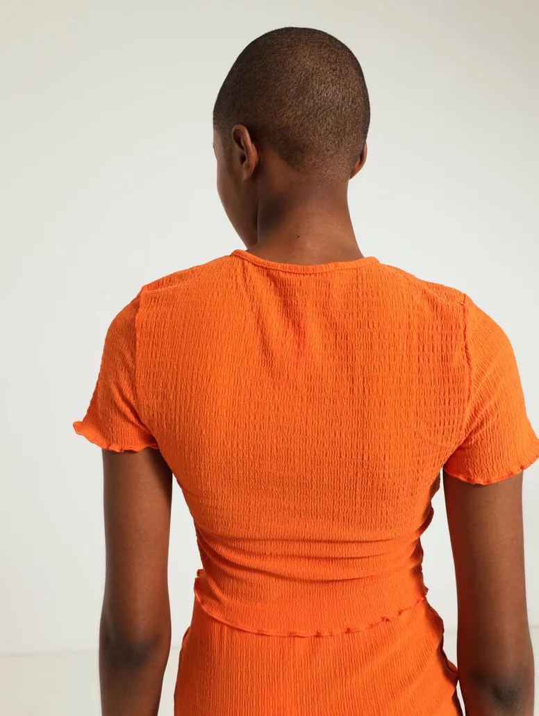 Textured Flossed Hem Tee - Orange