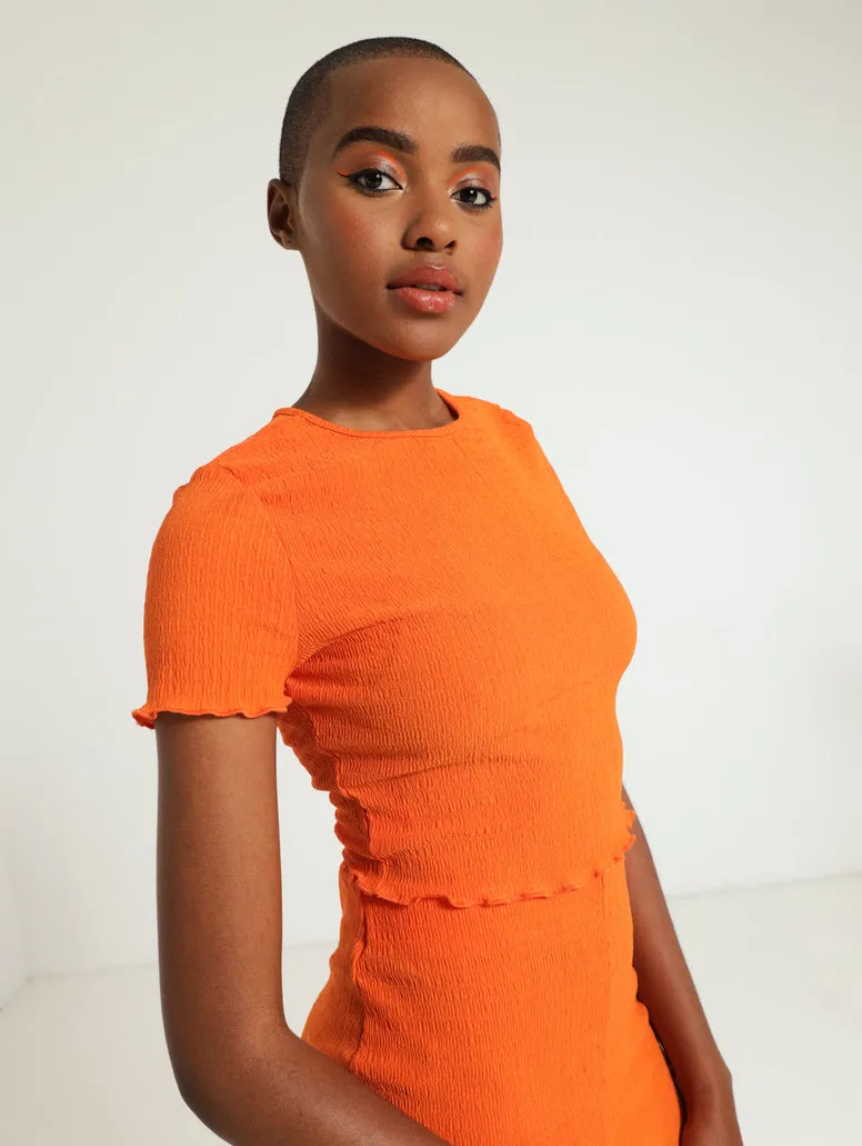 Textured Flossed Hem Tee - Orange