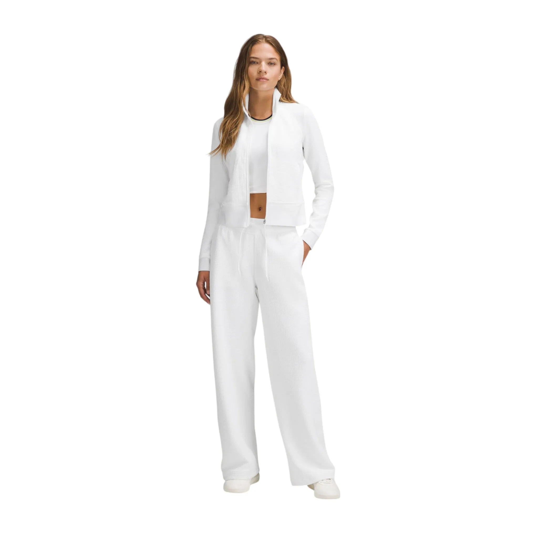 Textured High-Waist Wide-Leg Track Pants