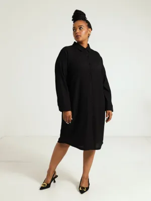Textured Shirt Dress - Black