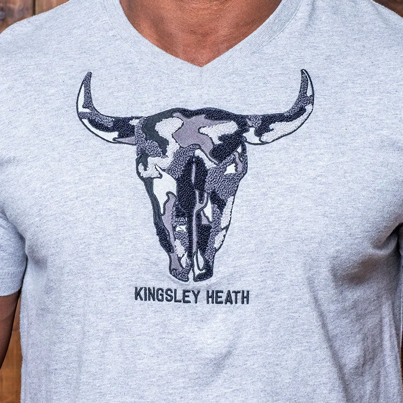 Textured Skull V-Neck Tee - Vervet