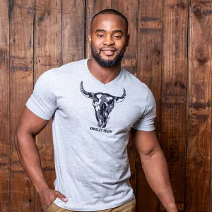 Textured Skull V-Neck Tee - Vervet