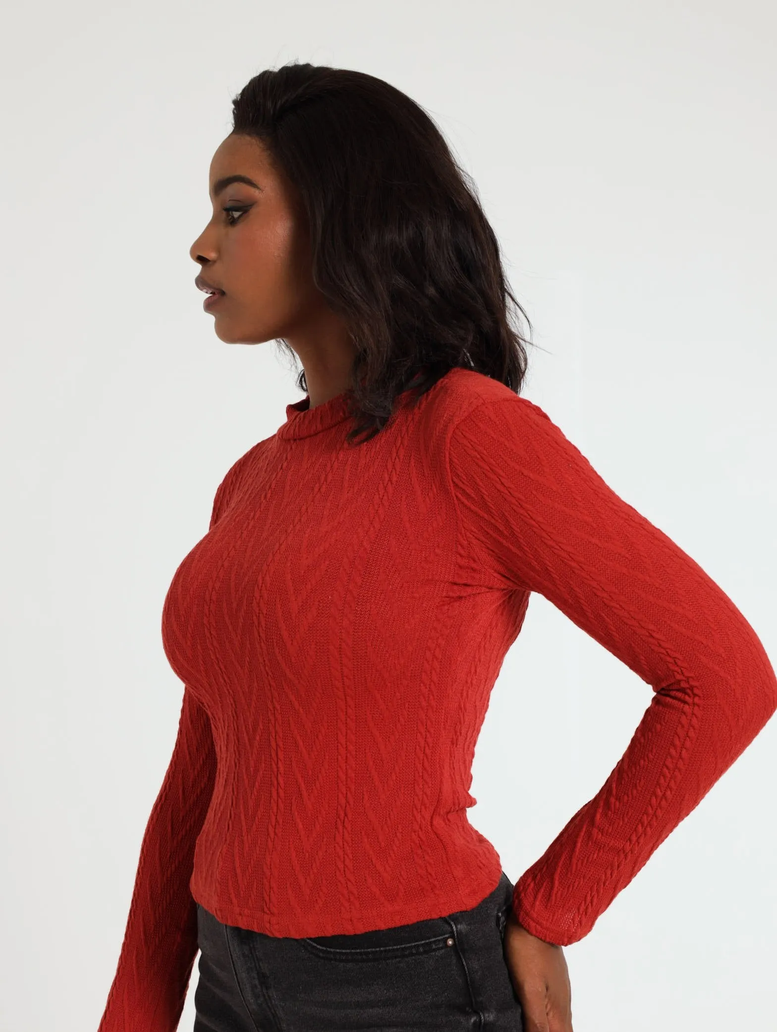 Textured Turtleneck Tee - Rust