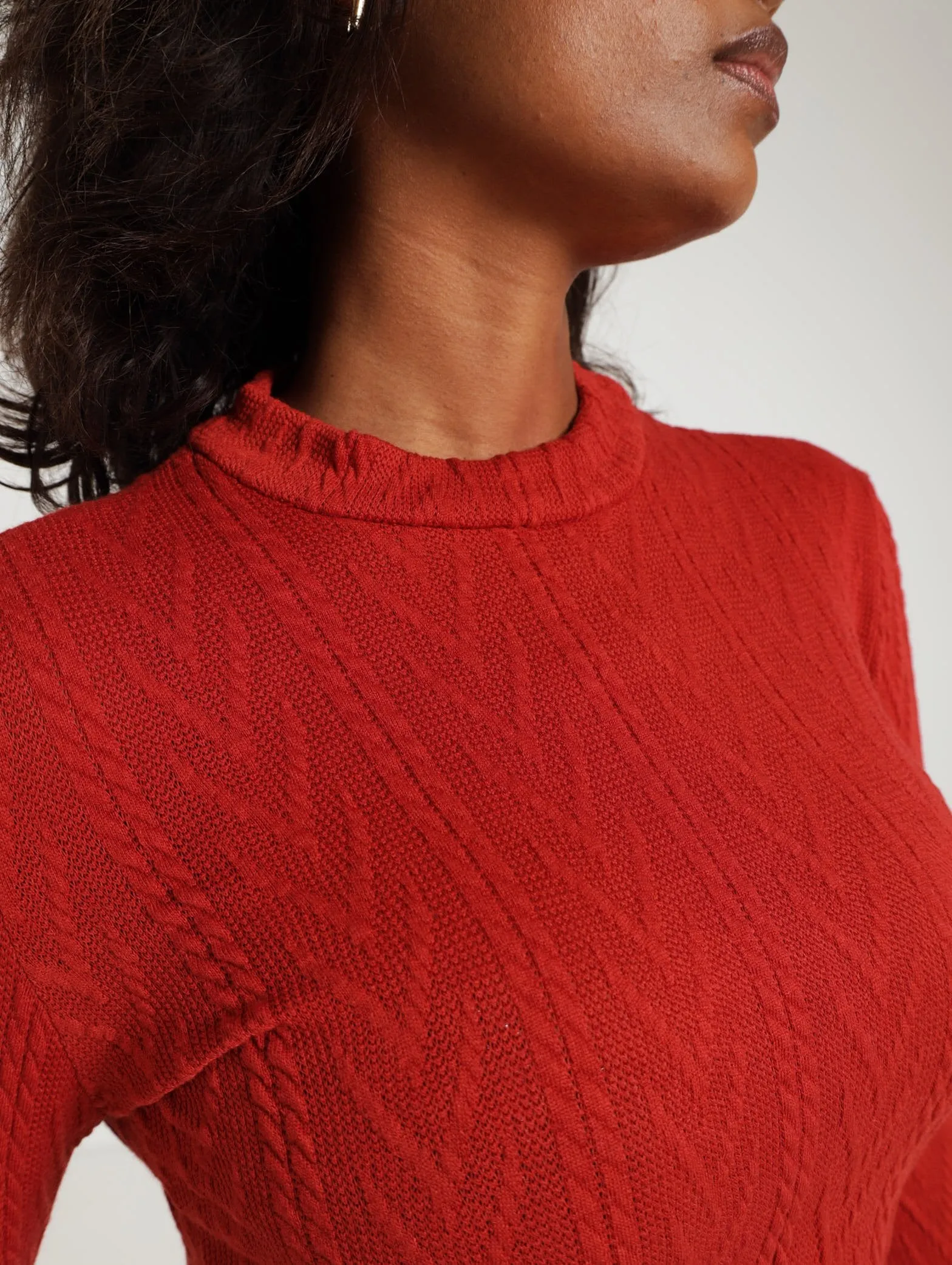 Textured Turtleneck Tee - Rust
