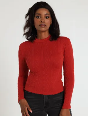 Textured Turtleneck Tee - Rust