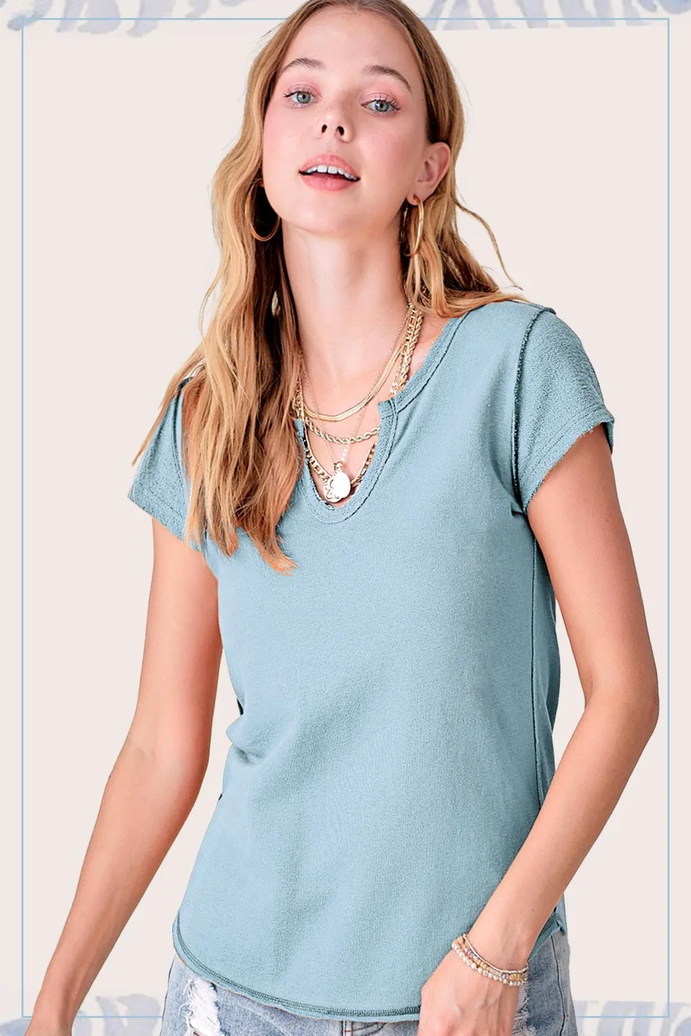 Textured U-Neck Short Sleeve Top