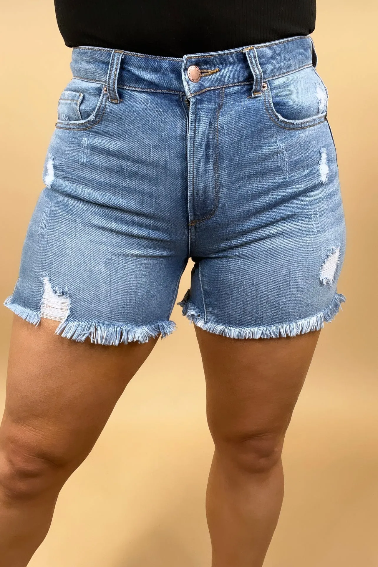 The Savannah's- Medium Wash Distressed Jean Shorts w/ Side Slits