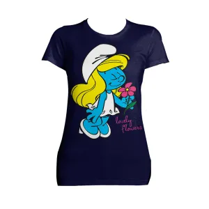 The Smurfs Smurfette Character Flowers Official Women's T-shirt (Navy)