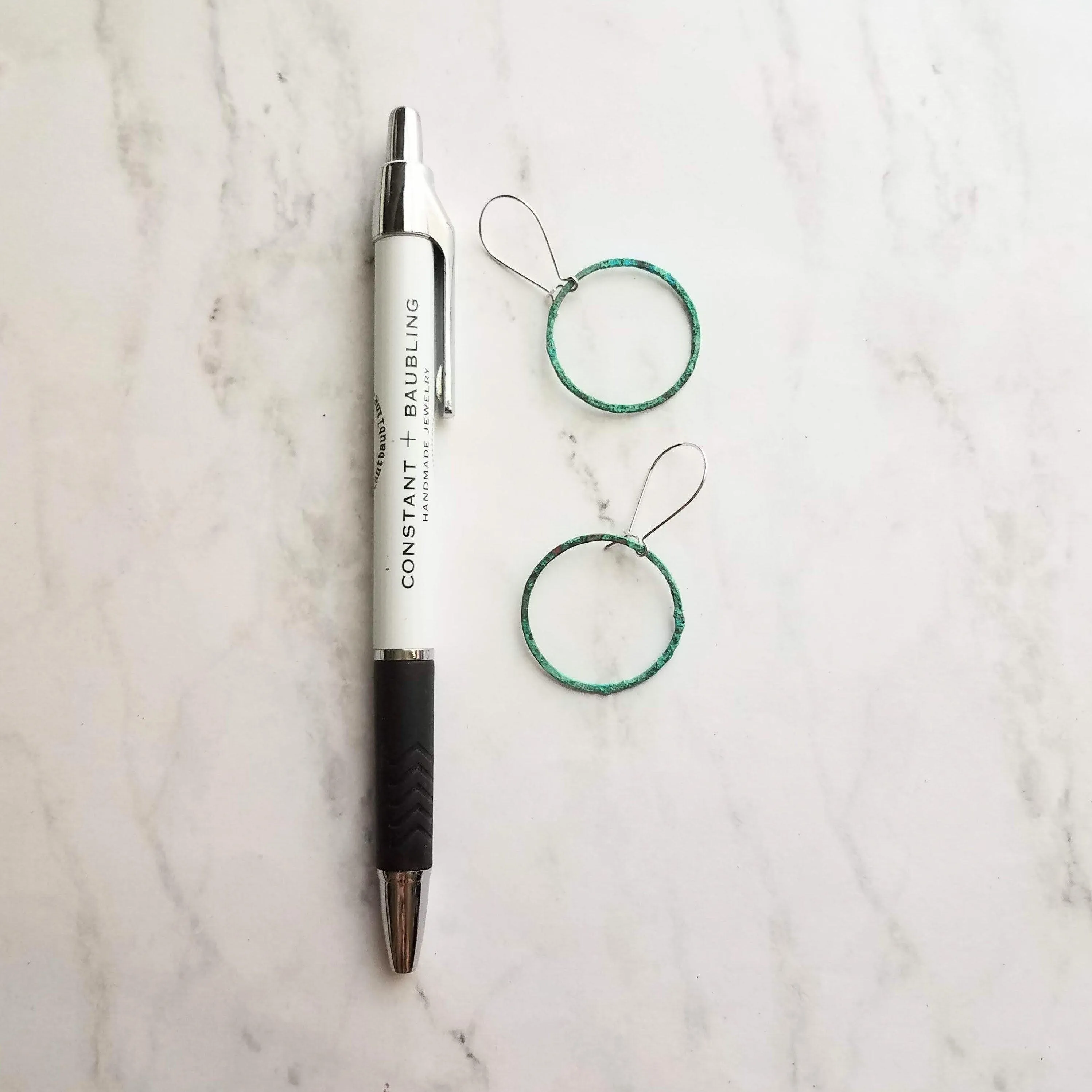 Thin Hoop Earrings, turquoise earrings, blue green circle earring, small circle earring, verdigris patina earring, copper hoop, silver hooks