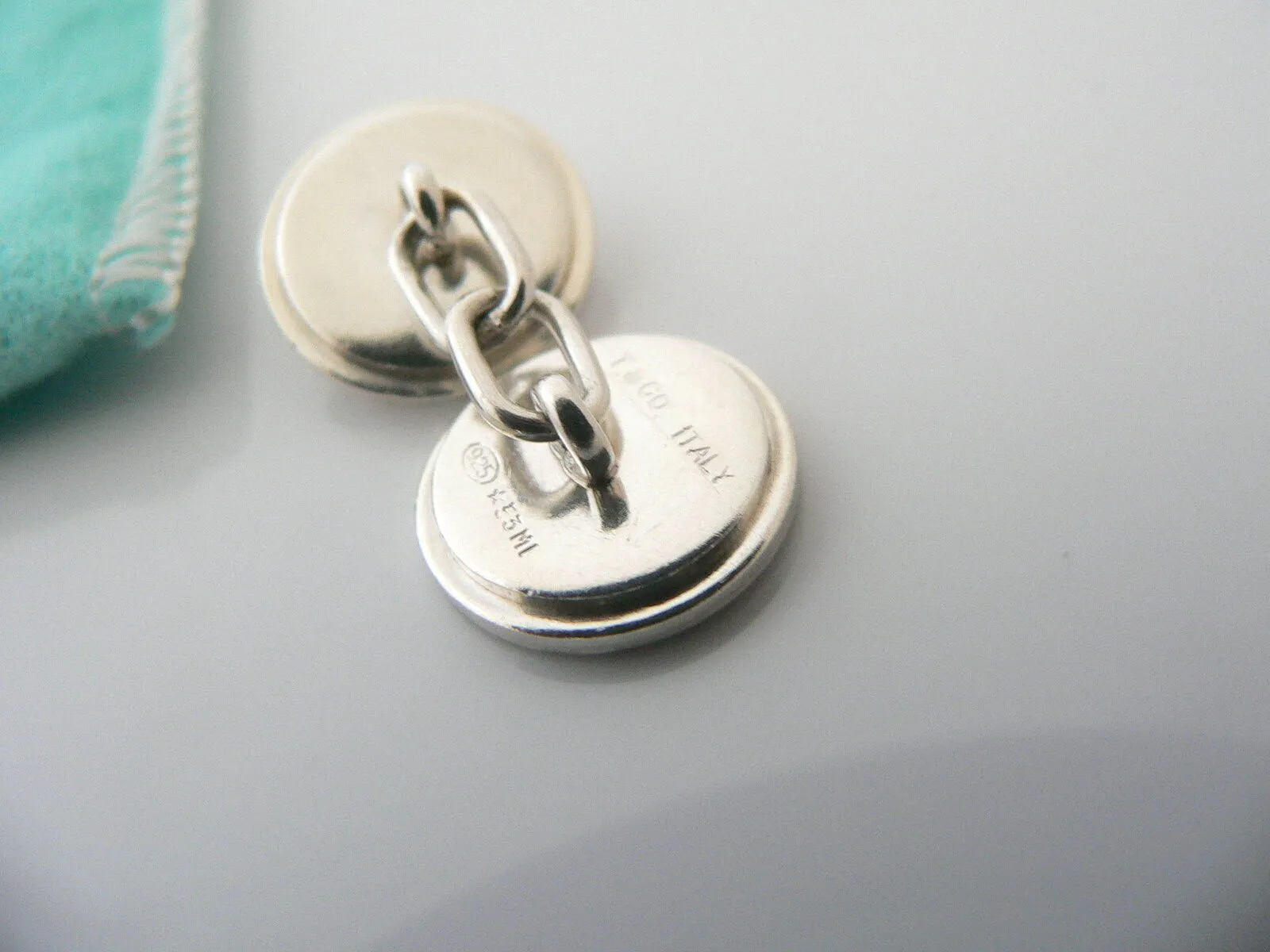 Tiffany & Co Silver Gold Textured Double Circle Round Cuff Links Gift Pouch Love