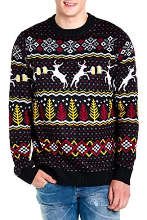 Tipsy Elves Men's Black Deer with Beer Ugly Christmas Sweater Size XXL