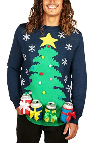 Tipsy Elves' Men's Christmas Tree with Beer Holsters Pullover - Funny Blue Ugly Christmas Sweater Size XX-Large
