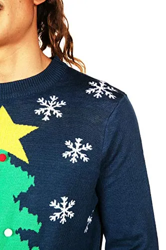 Tipsy Elves' Men's Christmas Tree with Beer Holsters Pullover - Funny Blue Ugly Christmas Sweater Size XX-Large