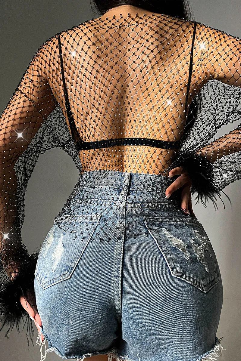 TQ3517 Furry Fishnet ShirtTop